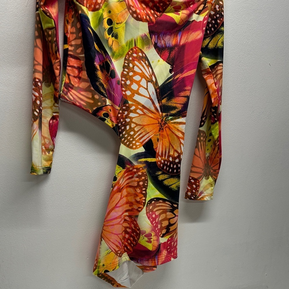 White Fox City Girl Long Sleeve Mini Dress Sunset Monarch Butterfly New Medium - Picture 3 of 7